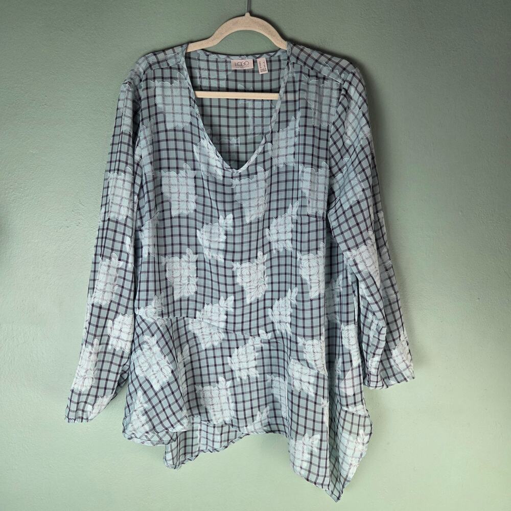 LOGO by Lori Goldstein Womens L Printed Burnout Sheer Woven Blouse Top